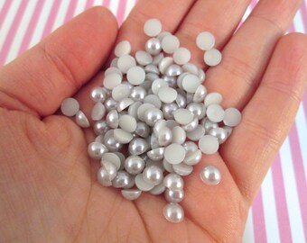 100 6mm round grey resin flatbacked pearl cabochons, flat backed gray Abs acrylic plastic glue on bedazzle bedzzling cabs