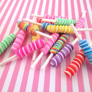 4 Polymer Clay Lollipop Candy Cabochons - Decoden Sweets, #1597