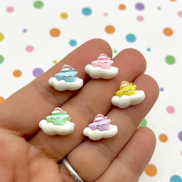 10 Pastell Kleine Sternwolke Harz Cabochons mit flacher Rückseite, süße Kawaii Cabochons L296