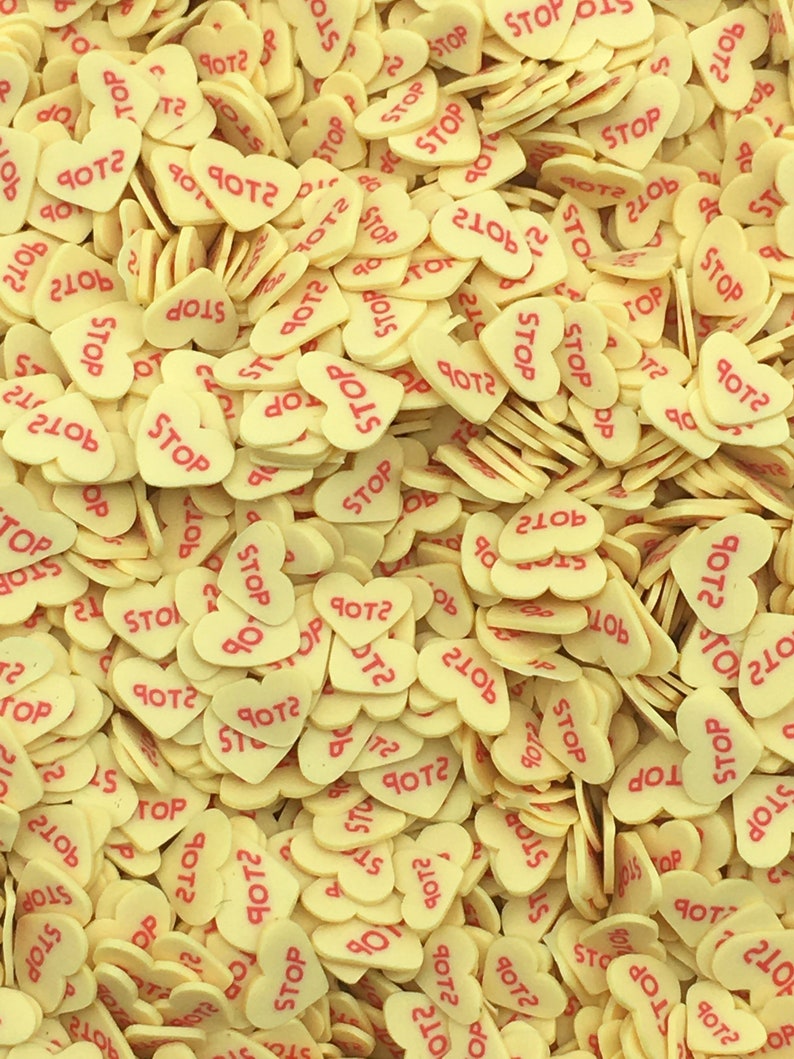 STOP Nasty Mean Darker Yellow Conversation Hearts Fake Candy Heart Nail Art Slices N3 Polymer Clay Heart Heart Slices Anti Valentine