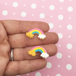 8 Rainbow Cloud Cookie Flatbacked Resin Cabochons, 25mm Rainbow Cabs, Flat Backed Acrylic Plastic Sweet Kawaii Cabs, #460b