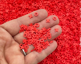 Valentines Day Red XOXO Polymer Clay Non Edible Sprinkles, Fake Polymer Clay Girly Love Sprinkles N74