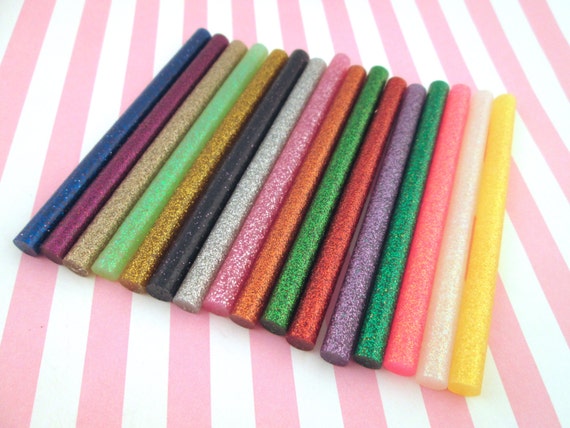10 Assorted Glitter Hot Glue Sticks for Kawaii and Decoden mini Size 