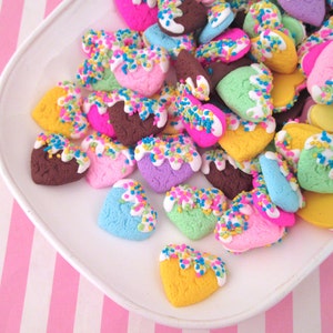 3 Multicolor Miniature Heart Clay Cookie Cabochons, #264 LIMITED COLORS
