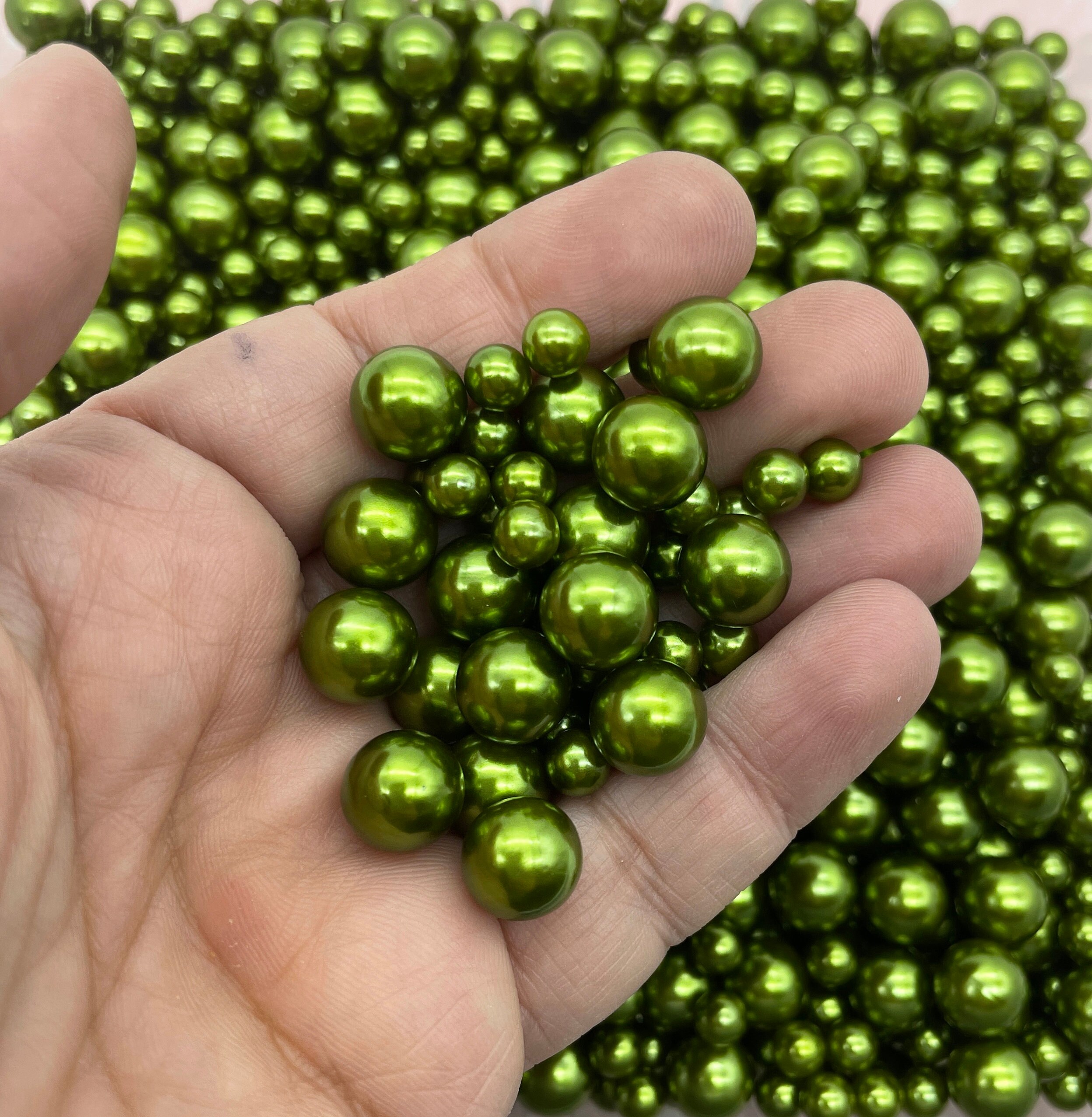 GREEN PEARLS, No Hole Fake Pearls, Multisize Faux Nonpareil Acrylic  Dragees, Opaque Caviar Bead Pearls, K25 