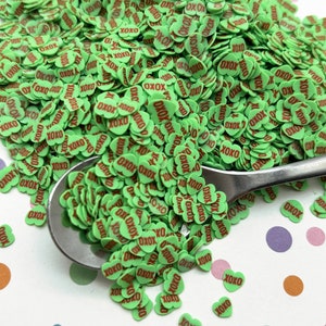 Kleine groene XOXO-gesprek hartmix polymeerklei valentijn hartschijfjes, nep snoephart nail art plakjes, miniatuur hart, N34