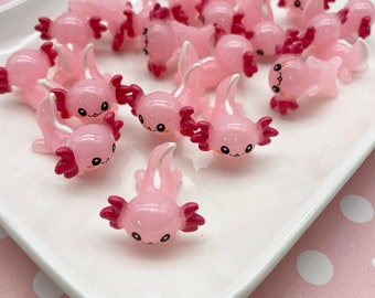 3 roze hars axolotl cabochons met platte achterkant, acryl plastic viscabines met platte achterkant, platte achterkant, 575