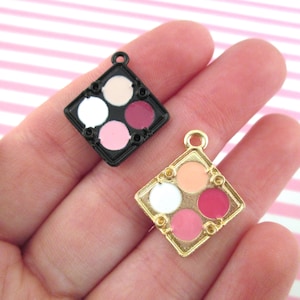 2 Metal Black and Gold Enamel Make Up Compact Charm Pendants, pick your color #594