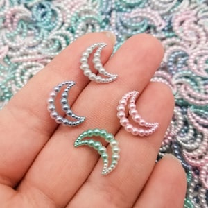 20 Small 15mm Teal and Pink Small Acrylic Plastic Pearlized Open Moon Cabochons, Resin Cell Phone Deco, #1209