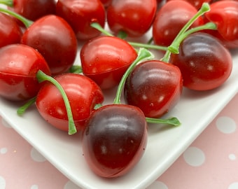 SEIS cabujones de cereza de tamaño natural de color rojo oscuro de plástico