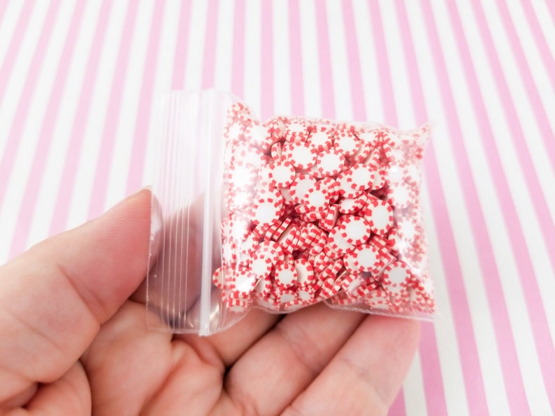 Red Peppermint Fake Polymer Clay Dessert Candy Slice Sprinkles, Starlight Mint Christmas Nail Art Slices, Miniature Dessert, R67 image 4