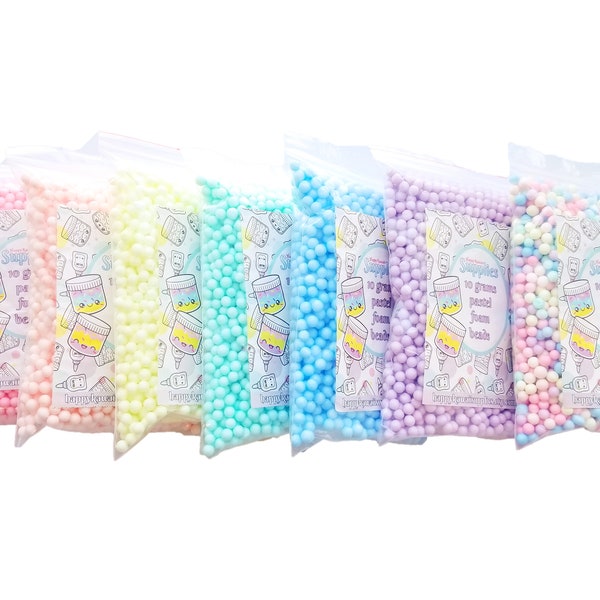 Large Pastel Foam Beads for Slime, Approx. 6-8mm Approx. 2.5 - 3 Cups, 10-15 Grams, Pick Your Color