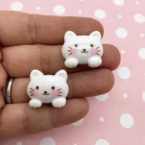 5 Kawaii Blushing Cat Cabochons, Flat Backed Cabochons, Kawaii Kitty Cat Cabs 371a