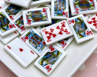 5 Flatbacked Resin White Playing Card Flatbacked Cabochons, Flat Backed Plastic Alice in Wonderland Cabs 306a