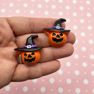 6 Cute 27mm Pumpkin Jack O Lantern Flatbacked Resin Cabochons, Cute Halloween Flat Backed Acrylic Plastic Cabs, DH37b
