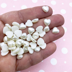 25 Ivory White Flat-backed Acrylic Pearl Heart Cabochons, 8mm Valentines  Cabs 630