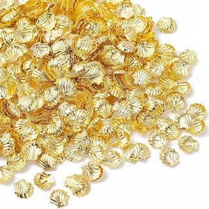 50 Tiny 6mm Gold Toned Metallic Seashell Clam Sea Shell Cabochons, Cute Kawaii Nail Clamshell Cabs L284