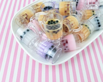 3 Assorted Pastel 30mm Miniature Acrylic Plastic Boba Drink Cup Cabochons, Multicolor Resin Boba Tea Mug Charm Pendants, X31B