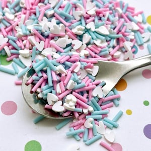 I HEART COTTON CANDY Pastel Pink  Blue Polymer Clay Sprinkles with White Hearts, Valentines Day, Fake Bake Tumbler Shaker Slime Supply E216
