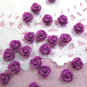 12 Purple 10mm rose cabochons, cute flower cabs