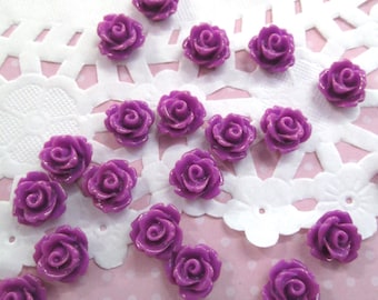 12 Purple 10mm rose cabochons, cute flower cabs