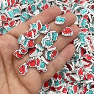 Large 10mm Christmas Mitten Sprinkle, Polymer Clay Slices, Holiday Xmas Nail Art Decoration, X-mas Table Scatter Confetti, Slime Supply V181