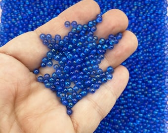 Non Edible Dark Blue Glass Assorted ROUND Microbeads, 3- 3.5mm No Hole Seed Beads Sprinkle Toppings, Pick Your Amount, G105