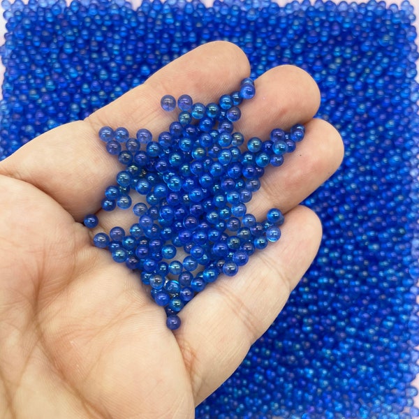 Non Edible Dark Blue Glass Assorted ROUND Microbeads, 3- 3.5mm No Hole Seed Beads Sprinkle Toppings, Pick Your Amount, G105