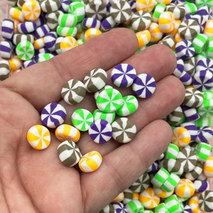Ten Halloween Fimo Peppermint 11mm Round Fimo Candy Cabochons,  Polymer Clay Fake Bake Cabs, #239