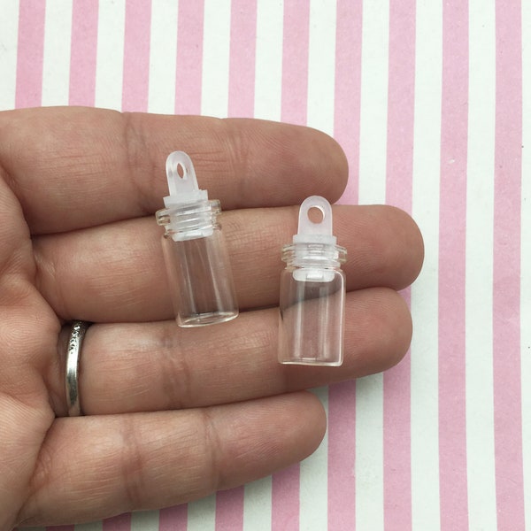 Ten 10x25mm Small Glass Bottle Pendant Charms with Removable Lid, Q168