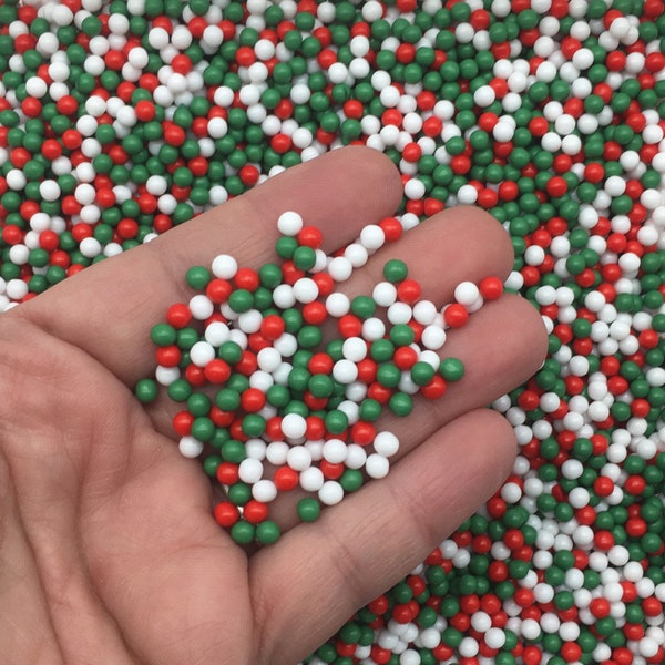 Christmas Crunch, 4mm Holiday Christmas Themed Inedible Fake Nonpareil Sprinkles, Pick Your Amount, Faux Resin Caviar Beads, V62