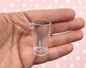 3 Clear Plastic Miniature Dollhouse Drink, Tumbler or Beer Glass Charms for Decoden, Fake Food, and Doll Props, #G125