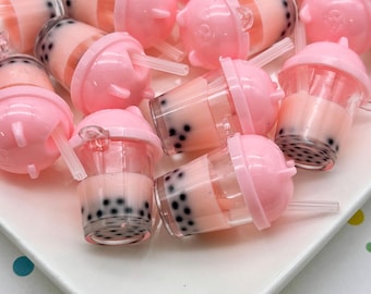 3 cabochon in miniatura rosa pastello in plastica acrilica a forma di tazza da tè Boba, portachiavi con ciondoli in resina per tazze da tè Boba, 748