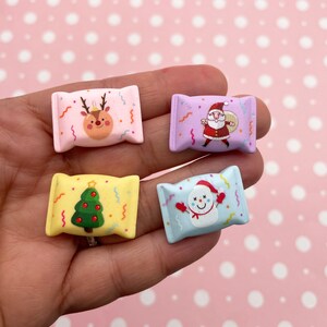 4 Pastel X-mas Flatbacked Resin Hard Candy Cane Christmas Peppermint Cabochons, 25mm Xmas Acrylic Plastic Flat Backed Holiday Cabs, DH163b
