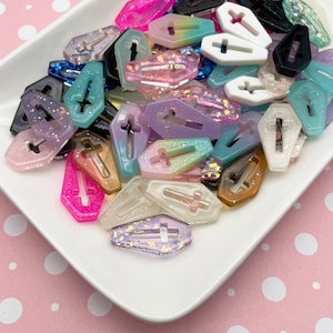 3 Cute Mixed Color 29mm Flatbacked Halloween Coffin Casket Resin Cabochons, Flat Backed Acrylic Plastic Cabs Dh33b