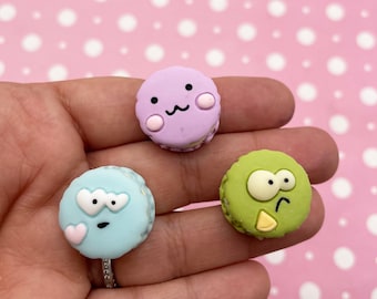 3 lindos cabujones redondos de resina de 20 mm con forma de macaron y caras, de acrílico y plástico, estilo Kawaii Decoden, 672