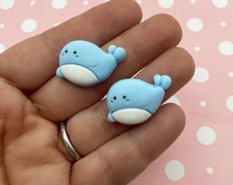6 cabujones de resina de ballena de color azul pálido de 25 mm (1 pulgada) con base plana, diseño de animales, plástico acrílico, suministros para manualidades infantiles 064a