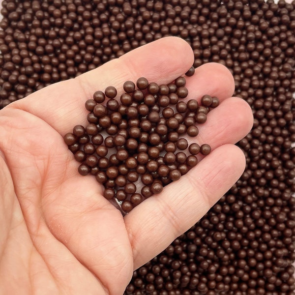 Dark Chocolate Brown 4mm Boba NON EDIBLE Caviar Pearls, Faux Nonpareil Acrylic dragees, Opaque Caviar No Hole Beads, K56