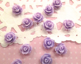 12 Lavender 10mm rose cabochons, cute flower cabs