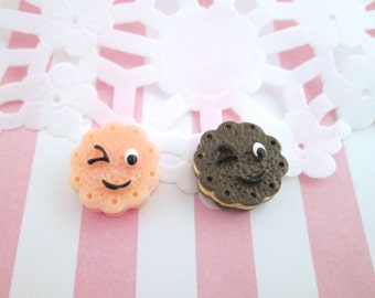 6 cabujones de resina para galletas con forma de cara guiñando un ojo kawaii de 15 mm con base plana, lindos cabujones de plástico acrílico con base plana para decoración, n.° 886