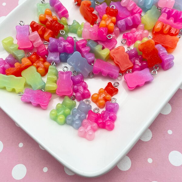 5 GLOSSY Gummy Bear Pendant Charms, 22x11x9mm Hard Resin, #337