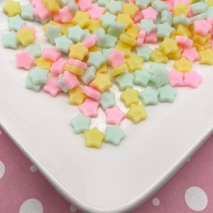 15 táxis de estrela plana de silicone macio pastel variados, lindos cabochões de estrela Kawaii, 180b