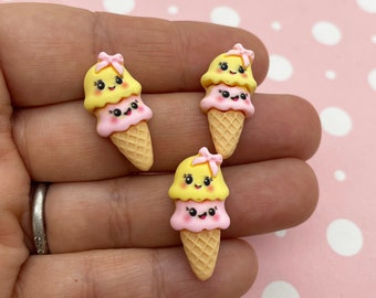 樹脂製アイスクリームコーンカボション：フェイクフード装飾（3個