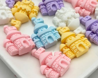 8 Pastel Kawaii Fairytale Princess Castle Resin Flatbacked Cabochons, Flat backed Cute Plastic Cabs, Fairy Queen #396