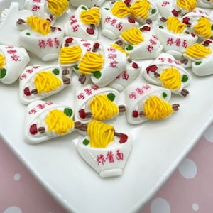 5 Noodle Bowl Cabochons, Noodle Cabs, Cute Food Charms 363b