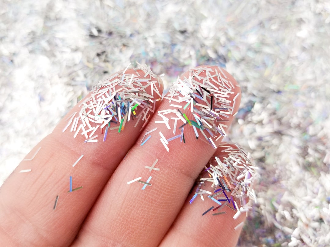 Silver Holographic Tinsel Glitter, Strip Glitter, Nail Art Glitter