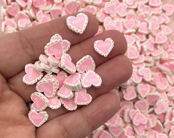Larger Pink XOXO Old Fashioned Heart Valentines Day Polymer Clay Sprinkles, Non Edible G158