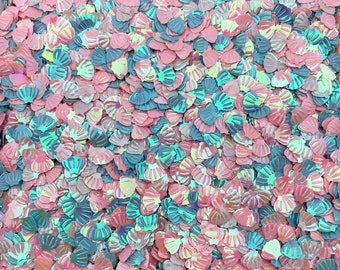 10 gramos de purpurina iridiscente Cotton Candy Shift de 8 mm con efecto concha marina, suministros para slime con chispas, mezcla de purpurina de confeti con forma de concha, F701