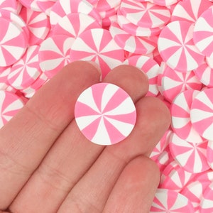 10 Large Light Pink Jumbo 20mm Peppermint Starlight Mint Candy Cabochons,  Thin Cut Polymer Clay Mint Cabs, #1604