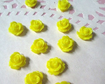 12 Yellow 10mm rose flower cabochons, cute flower cabs